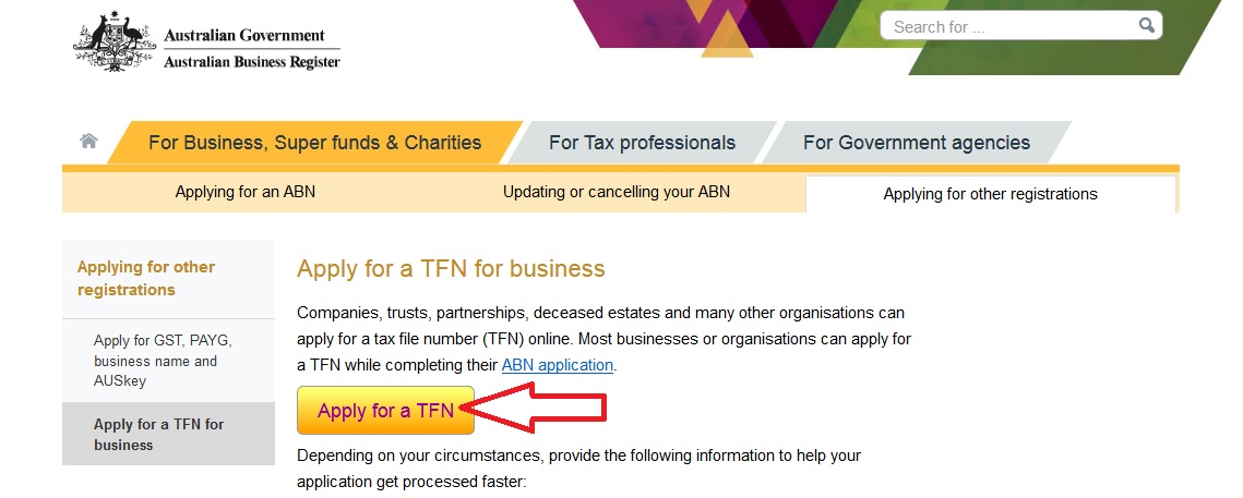 Apply for company abn and tfn